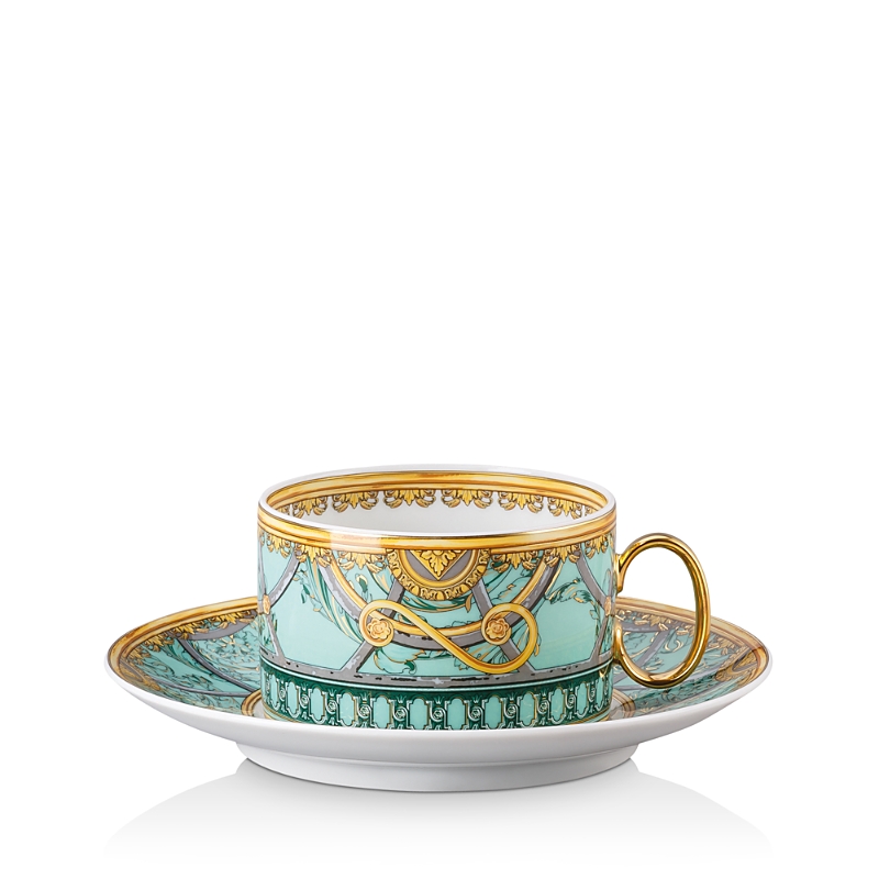 Versace La Scala Del Palazzo Tea Cup & Saucer In Bright Green