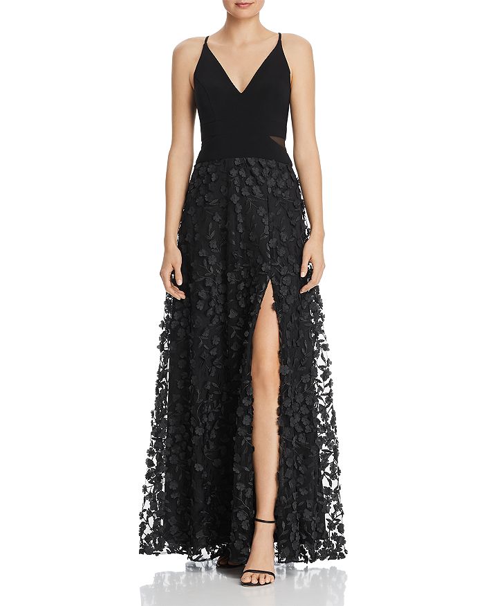 Aqua Floral Applique Gown - 100% Exclusive In Black