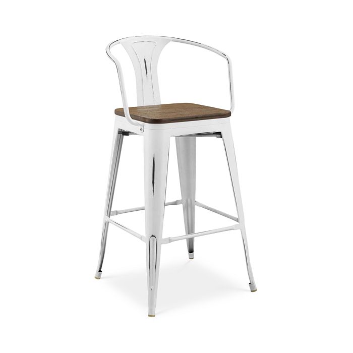 Modway Promenade Wooden Seat Bar Stool With Arms In White