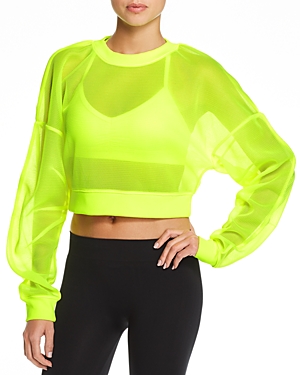 Alo Yoga Row Mesh Cropped Top In Highlighter