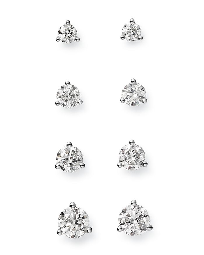 14K White Gold Three Prong Martini Style Stud Earrings (Mounting)
