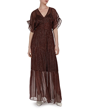 Ba&sh Wanda Metallic Herringbone Print Maxi Dress In Noir