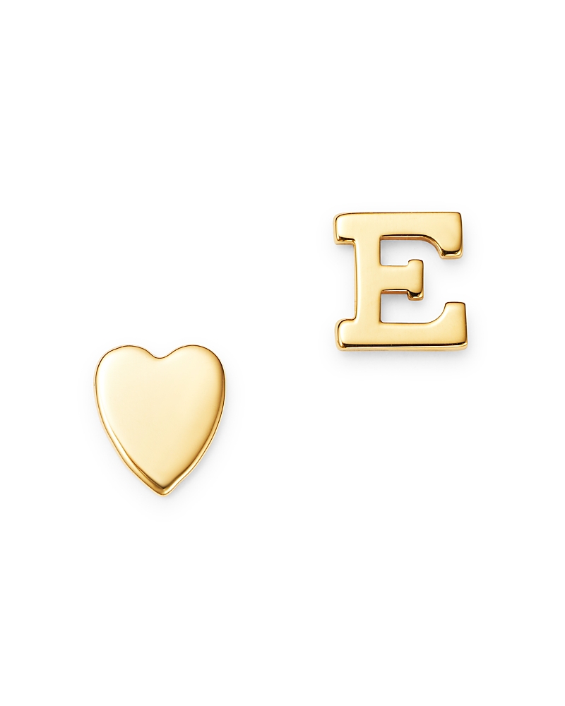 Zoe Lev 14k Yellow Gold Heart & Initial Stud Earrings In E/gold