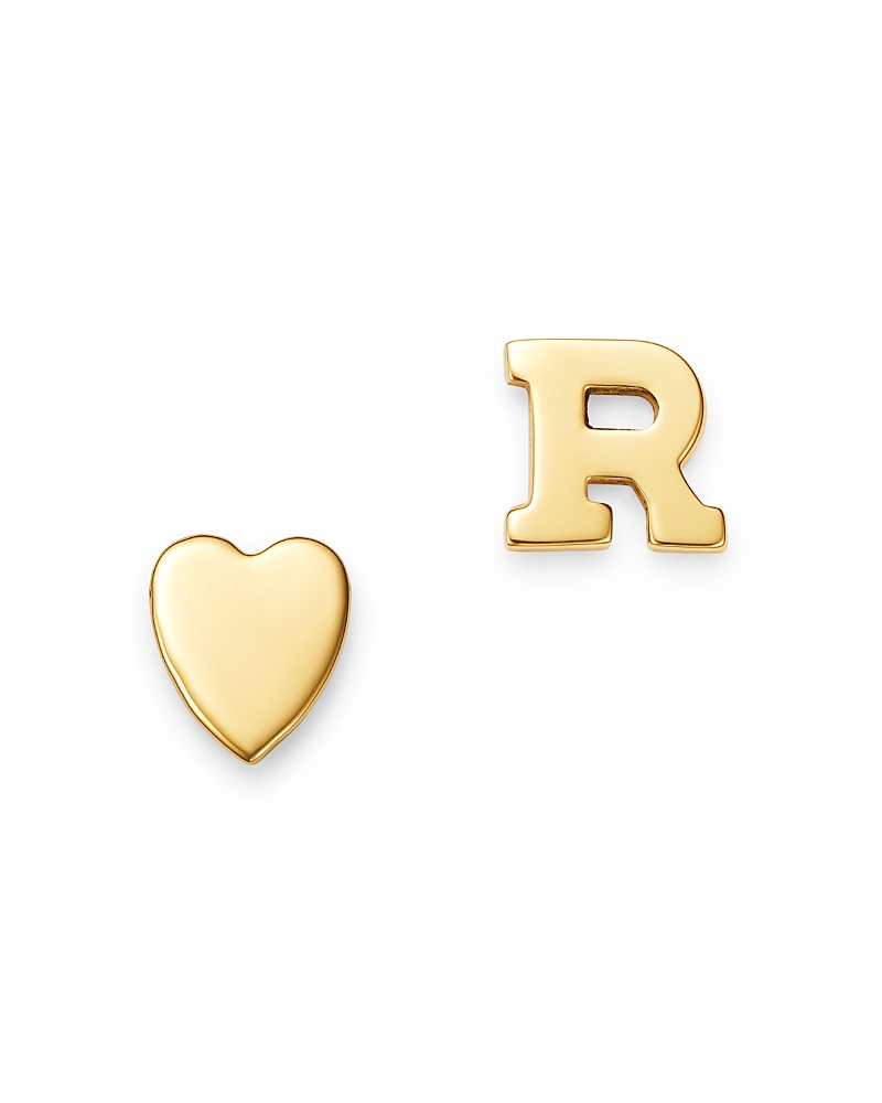 Zoe Lev 14k Yellow Gold Heart & Initial Stud Earrings In R/gold