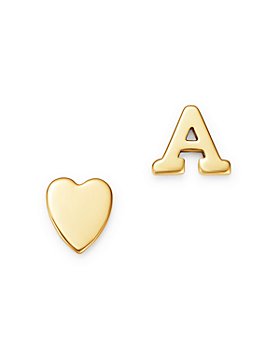 Zoe Lev - 14K Yellow Gold Heart & Initial Stud Earrings