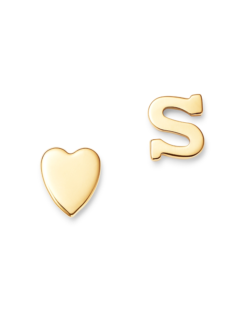 Zoe Lev 14K Yellow Gold Heart & Initial Stud Earrings