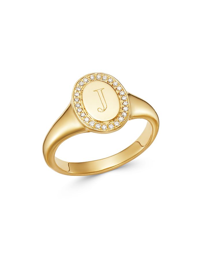 Zoe Lev 14k Yellow Gold Diamond Initial Signet Ring In J/gold