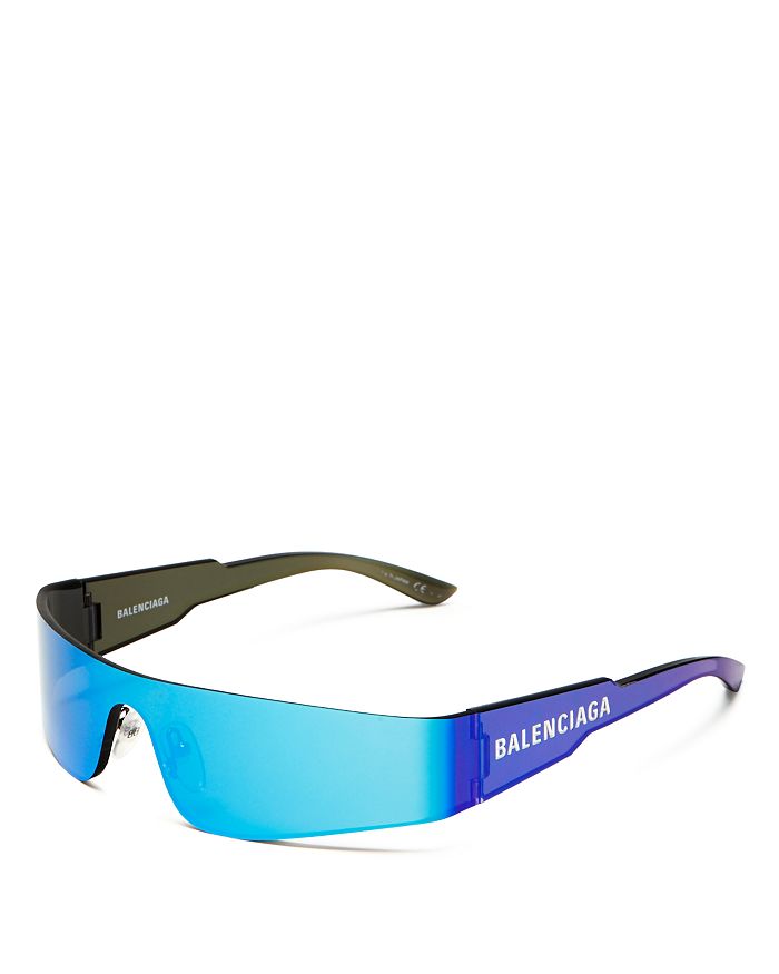 Balenciaga Unisex Wraparound Shield Sunglasses, 185mm In Solid Grey/blue Mirror