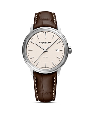 Maestro Brown Leather Strap Automatic Watch, 39.5mm