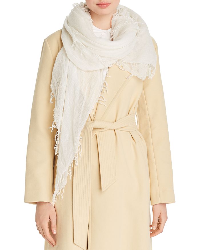 Chan Luu Fringed Cashmere & Silk Scarf In Eggshell