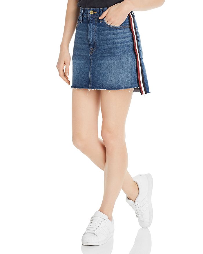 Frame Le Mini Raw-edge Stagger Denim Skirt In Multi Tape