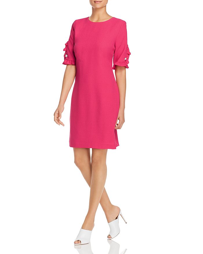Karl Lagerfeld Ruffle Sleeve Dress In Bright Peony