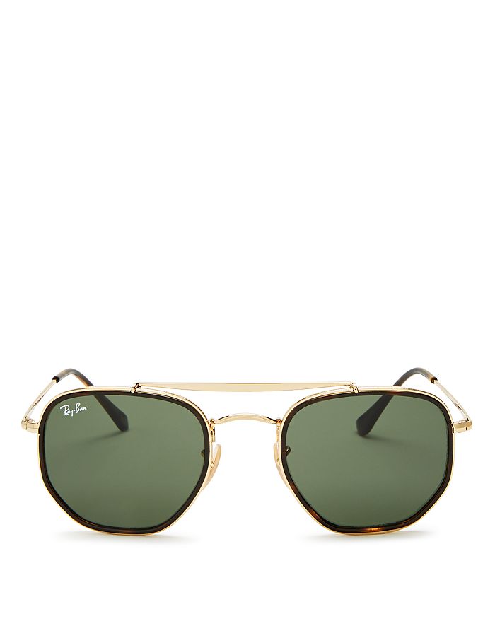 Ray Ban Ray-ban Unisex Brow Bar Aviator Sunglasses, 52mm In Gold/green Solid