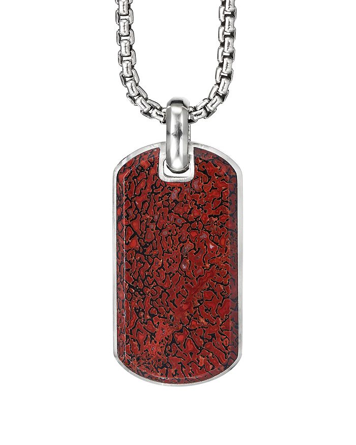 DAVID YURMAN STERLING SILVER EXOTIC STONE STREAMLINE TAG WITH RED AGATE,D25078MSSBEA