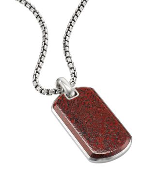 Men's Chevron Tag in Sterling Silver with Red Agate, 35mm