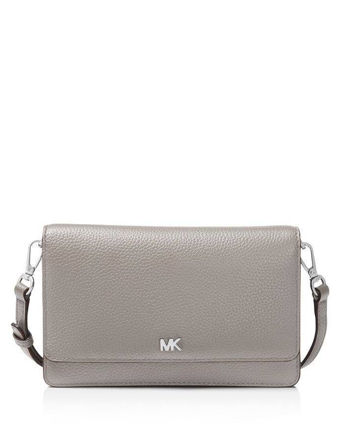 Michael Michael Kors Leather Smartphone Crossbody In Pearl Gray/silver