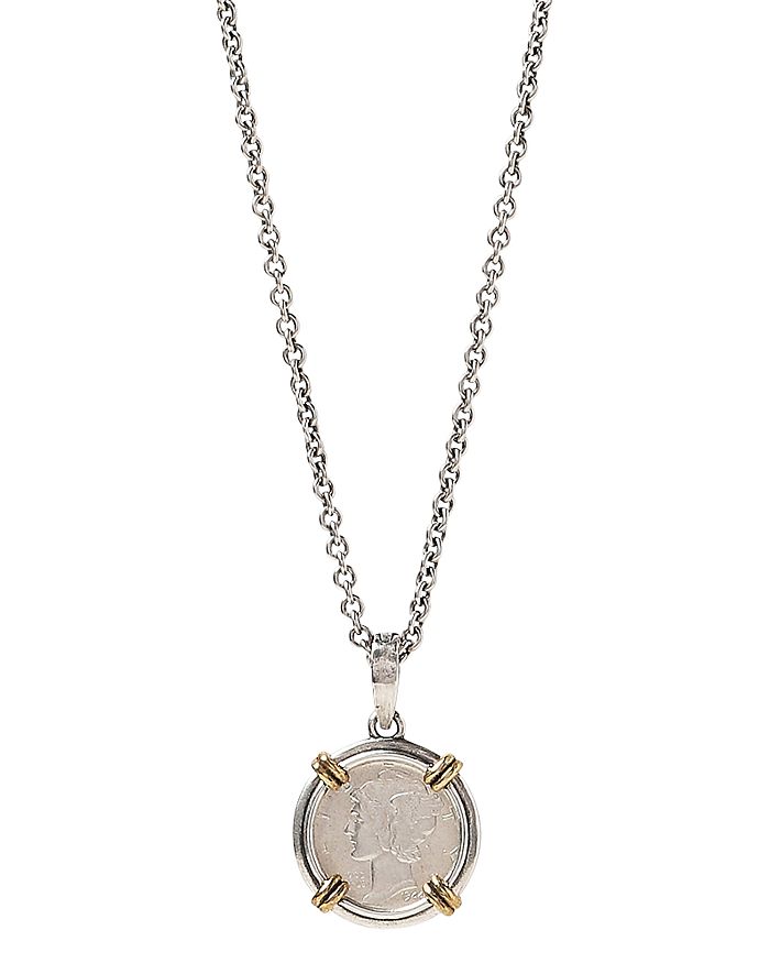 John Varvatos Sterling Silver & Brass Artisan Metals Mercury Dime Pendant Necklace, 24 In Brass/silver
