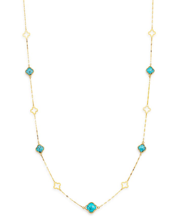 Bloomingdale's Turquoise Long Clover Necklace In 14k Yellow Gold, 36 - 100% Exclusive In Blue/gold