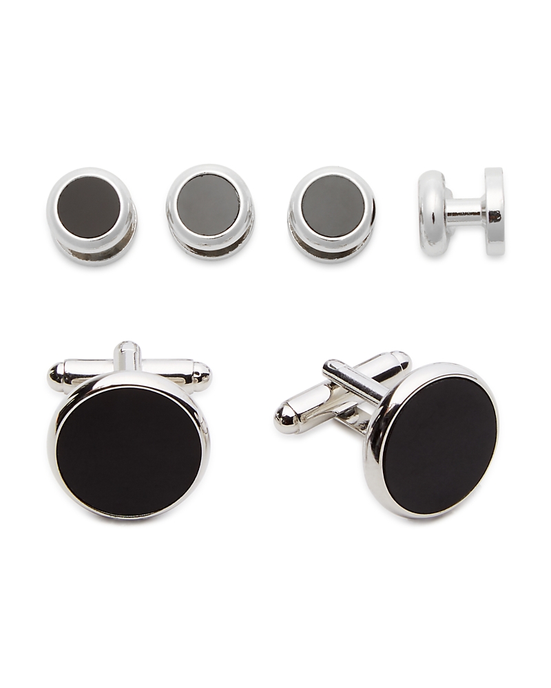Link Up Men's 6-piece Enamel Round Stud & Cufflink Set In Black