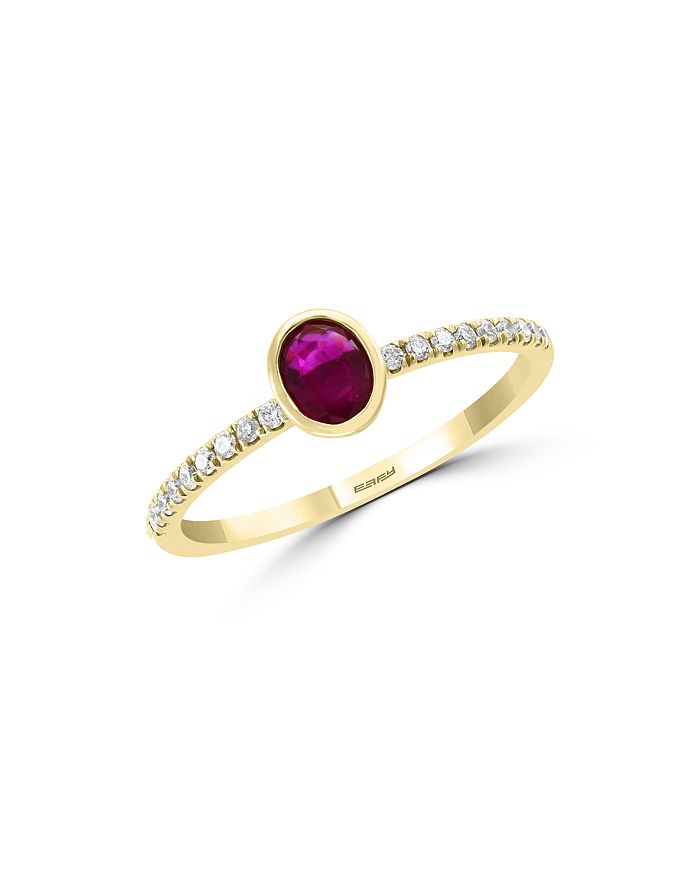 Bloomingdale's Bezel-set Ruby & Diamond Ring In 14k Yellow Gold - 100% Exclusive In Multi/gold