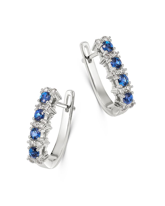 Bloomingdale's Diamond & Blue Sapphire Oval Hoop Earrings In 14k White Gold - 100% Exclusive In Blue/white