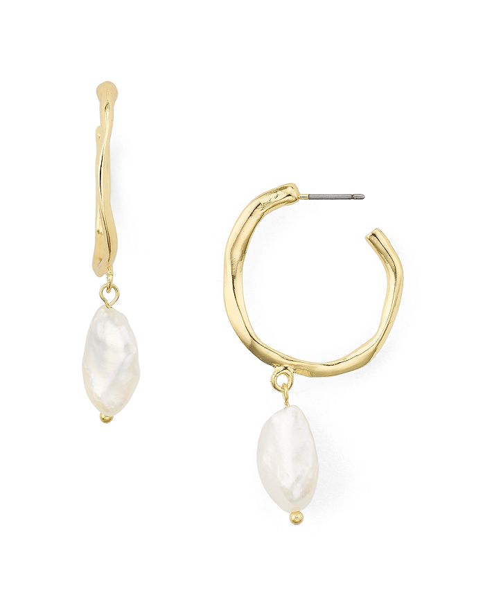 Aqua Cultured Freshwater Pearl Hoop Earrings - 100% Exclusive In Gold
