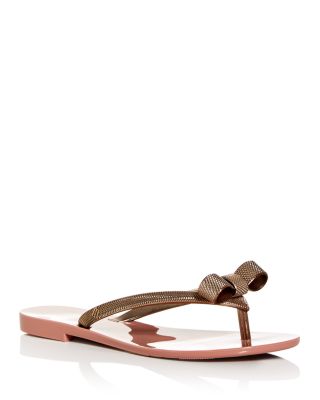 rose gold bow flip flops