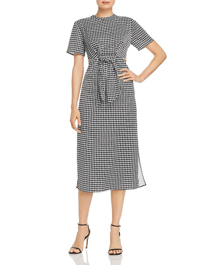 C/MEO COLLECTIVE C/MEO COLLECTIVE PROVIDED TIE-FRONT HOUNDSTOOTH MIDI DRESS,10190542-2
