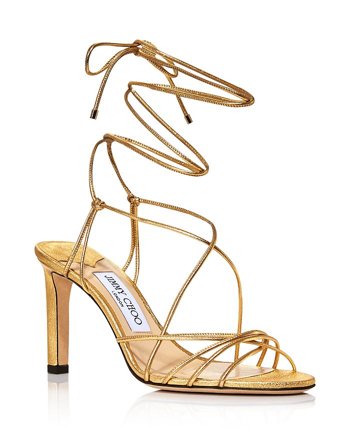 Jimmy Choo Women's Tao 85 Ankle-tie High-heel Sandals In Gold Metallic Leather