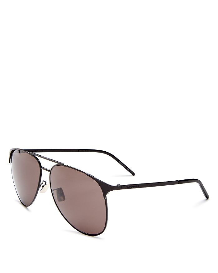 Saint Laurent Men's Brow Bar Aviator Sunglasses, 61mm In Semimatte Black/gray