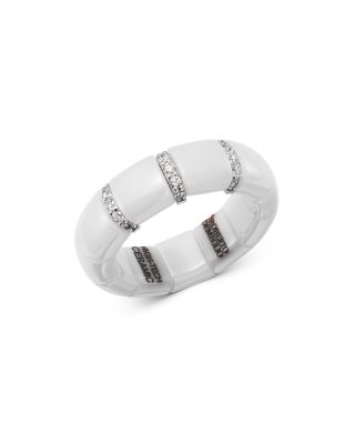 Roberto Demeglio - 18K White Gold & White Ceramic Pura Stretch Ring with Diamonds