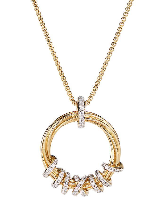 David Yurman - 18K Yellow Gold Helena Round Pendant Necklace with Diamonds, 18"