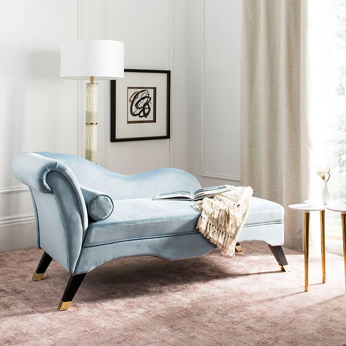 Shop Safavieh Caiden Velvet Chaise With Pillow In Slate Blue/espresso