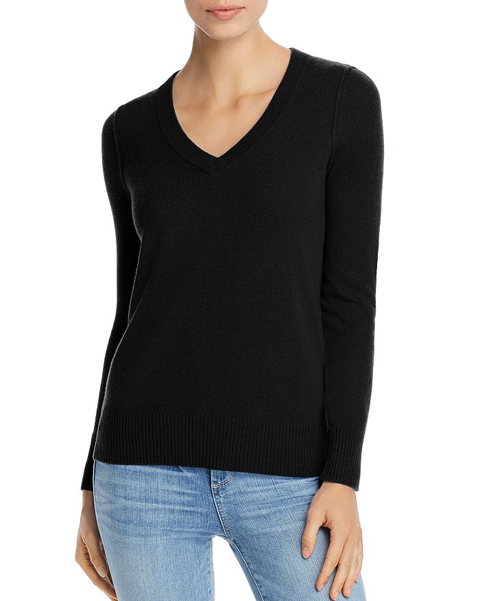 Aqua Cashmere V-neck Cashmere Sweater - 100% Exclusive In Black | ModeSens