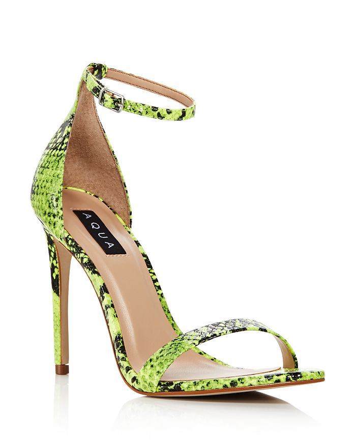Aqua Women's Siri High-heel Sandals - 100% Exclusive In Green Snake Embossed Leather