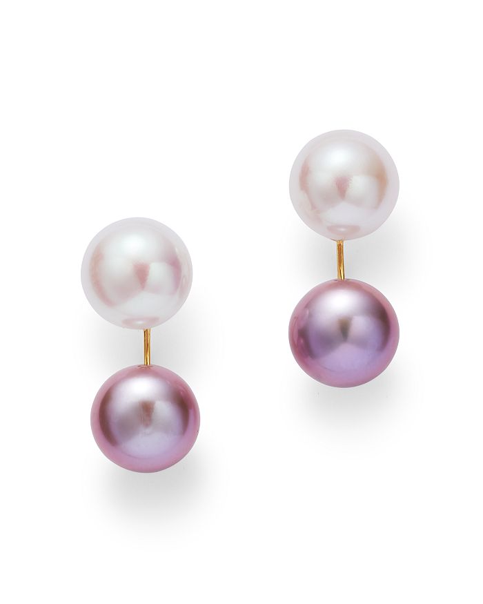 Bloomingdale's Cultured Freshwater Pink Pearl Front-back Earrings In 14k Yellow Gold - 100% Exclusive In White/pink