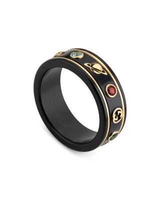 18K Yellow Gold & Black Corundum Topaz Thin Icon Band