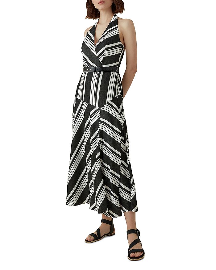 KAREN MILLEN Striped Halter Midi Dress | Bloomingdale's