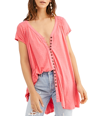 Free People Highland Button-front Tee In Pink
