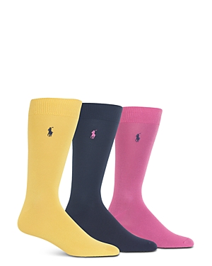 Polo Ralph Lauren Super Soft Flat Knit Socks - Pack Of 3 In Light Yellow/navy/pink