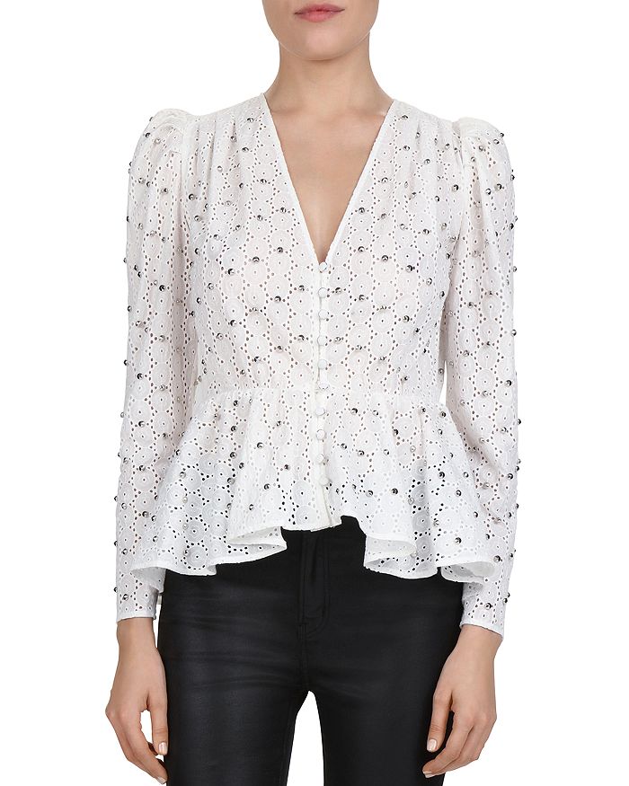 The Kooples Studded Broderie Anglaise Blouse | Bloomingdale's