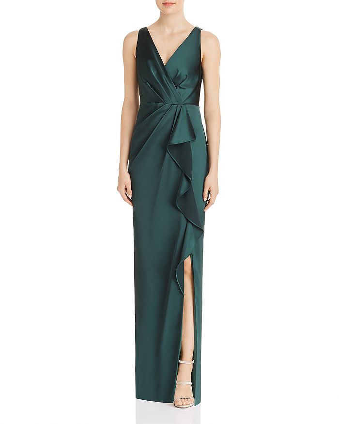 Adrianna Papell Draped Full-length Gown In Forest
