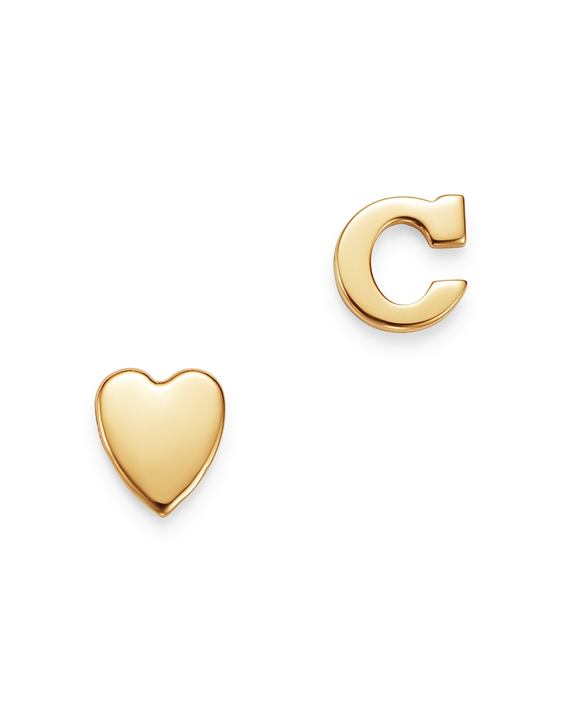 Zoe Lev 14k Yellow Gold Heart & Initial Stud Earrings In C/gold