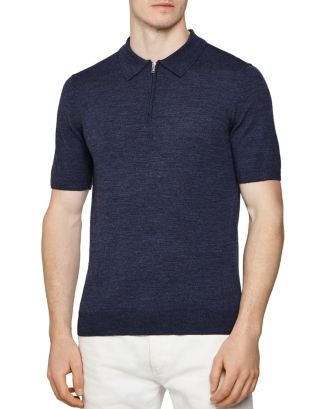 REISS Maxwell Merino Wool Slim Fit Zip Polo Shirt | Bloomingdale's