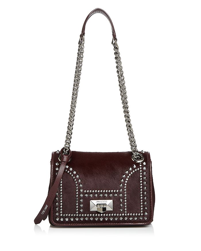 Jimmy Choo Helia Small Studded Convertible Shoulder Bag In Bordeaux/silver