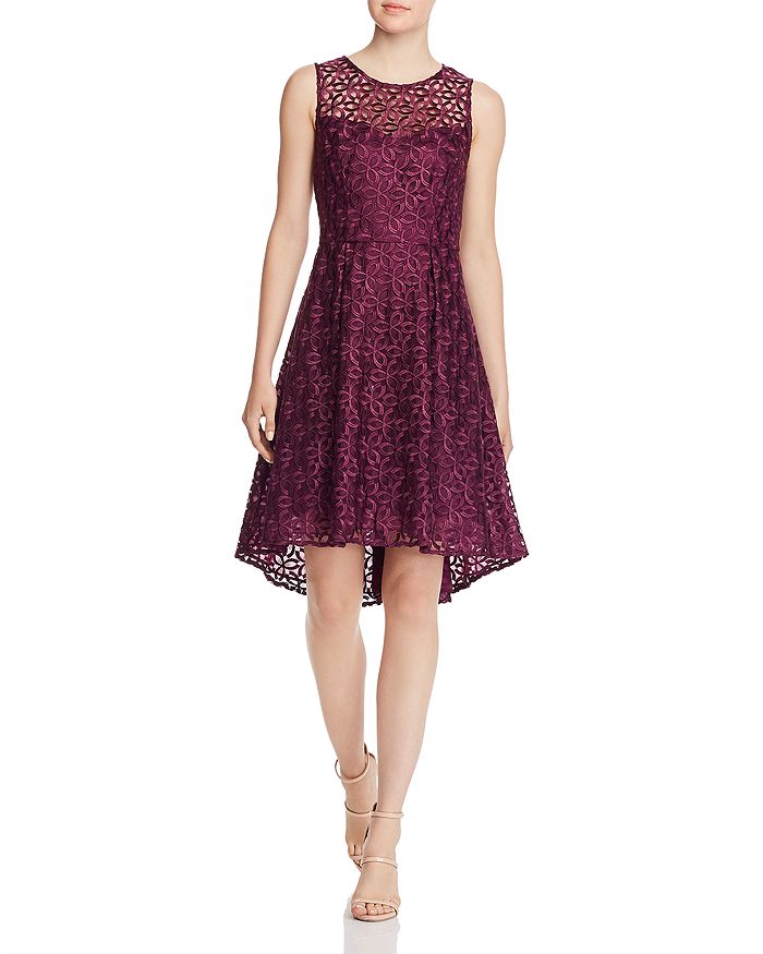 Adrianna Papell Embroidered Fit-and-flare Dress In Orchid