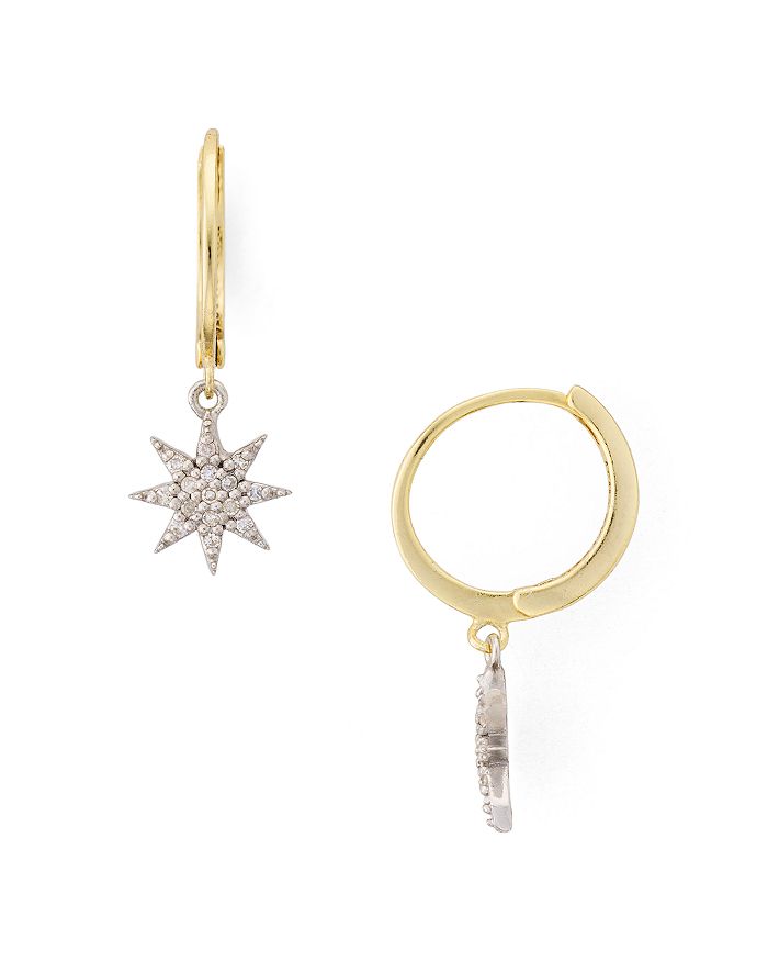 Bloomingdale's Marc & Marcella Diamond Starburst Huggie Hoop Earrings In Gold-plated Sterling Silver - 100% Exclusi In White/gold