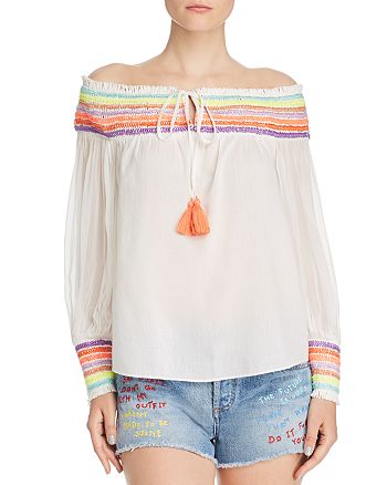 Alice And Olivia Sharyl Smocked Peasant Blouse Bloomingdale S