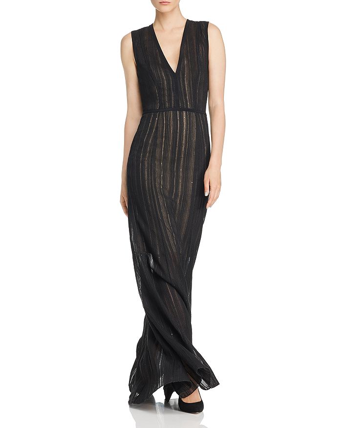 Narciso Rodriguez Sequined Stitched Stripe-effect Gown In Black