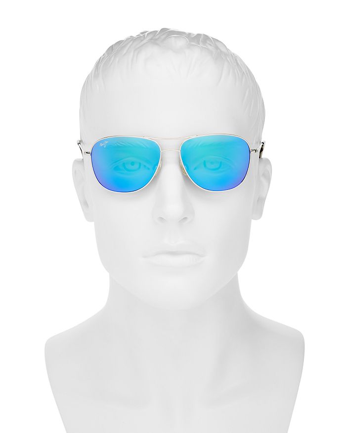 Shop Maui Jim Cliff House Polarized Brow Bar Aviator Sunglasses, 59mm In Silver/blue Hawaii Mirror